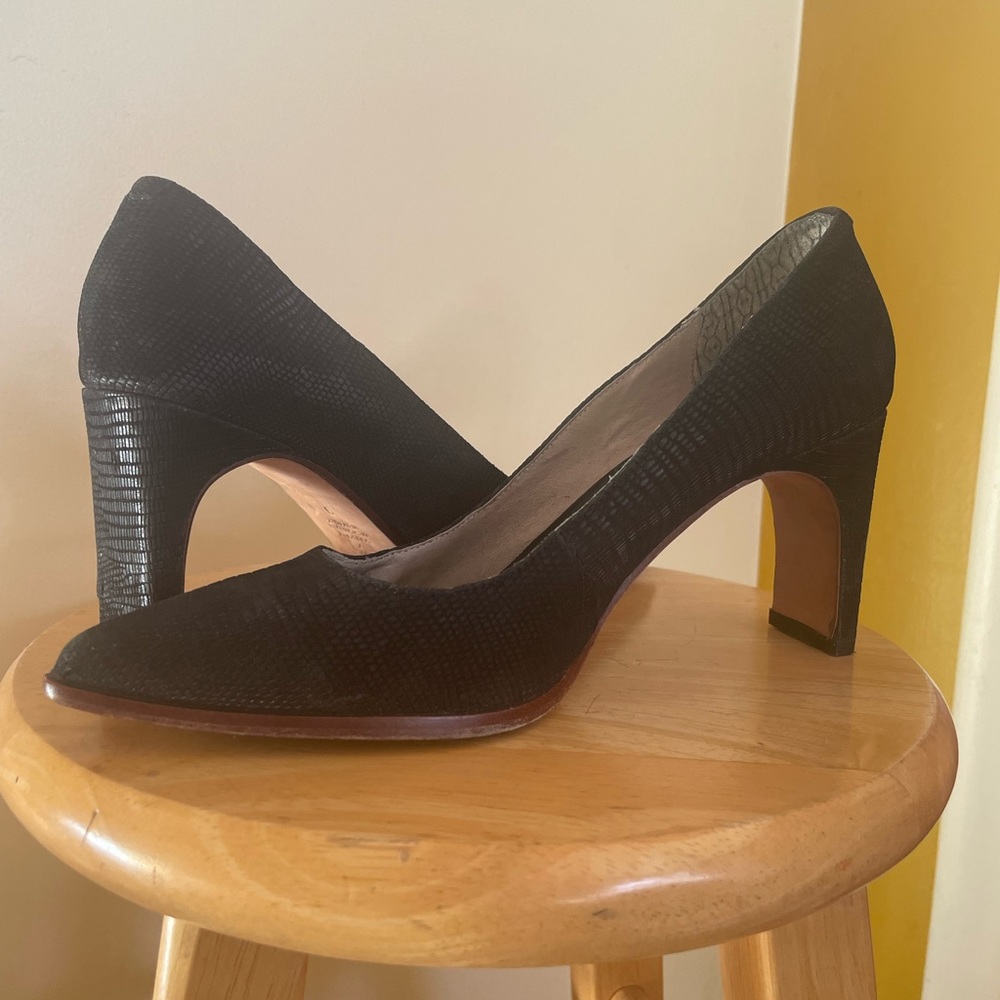 Matt Bernson Snake Embossed Pointed Black Heel